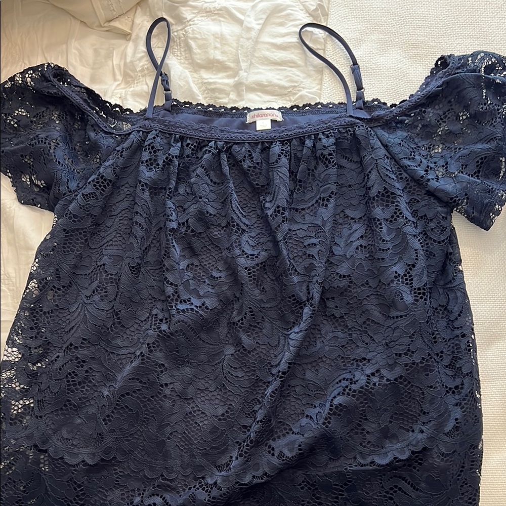Navy Lace Off-Shoulder Blouse